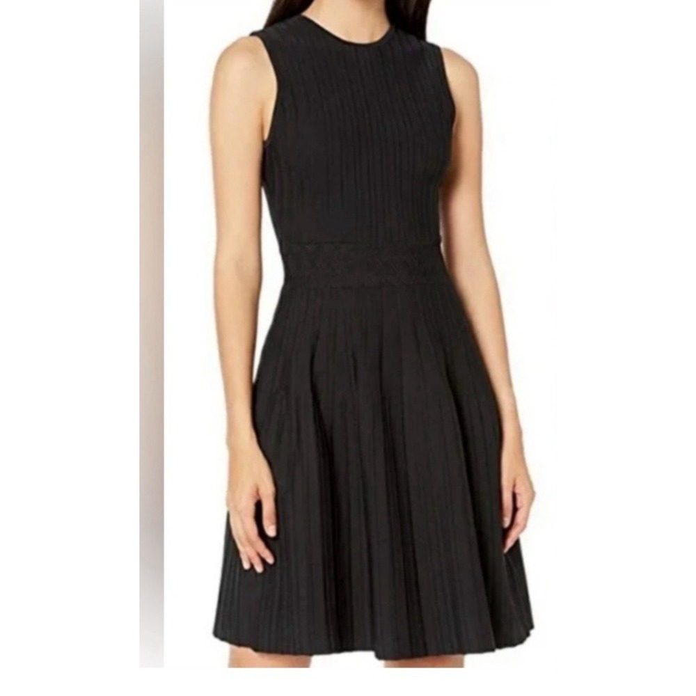 Ted Baker Baileey Stitch Detail Knit Dress 5 Black Stretch Interview Rib Pleated